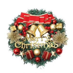 Artificial Christmas Wreath With Red Bow Bell Ball Gift Box Decoration For Front Door Holiday Home Decor Wholesale OEM