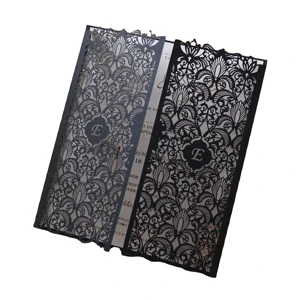 Black Laser Cut Initials Wedding Invitation Cards and Bride Shower Greeting Cards