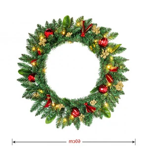 60cm Round Christmas Wreath WT16L Warm White with Ornaments