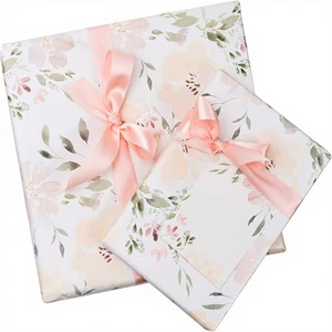 Watercolor Printed Floral Wedding Wrapping Paper Sheets + Ribbon Set Tags White Gift Wrap Pink Boho Bridal Craft