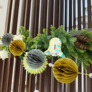 Modern Paper Christmas Garland With Bell Shapes Pine Cones And Colorful Pom Poms Wall Hanging Indoor Decoration