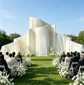 Factory Supply Romantic White Metal Wave Wedding Arch Backdrop Wedding Decoration for Garden Beach Wedding