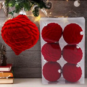 China Wholesale Christmas Plastic Red Scaled Balls 6 Piece Set Ornaments Xmas Tree DIY Balls Hanging Decor Holiday Party Decor