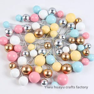Baking Birthday Cake Decoration Gold Silver Balls Cake Plug-in Ornaments 20 Pack