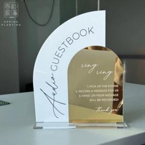 Wedding Table Sign Stand Number Mirror Acrylic Gold Audio Guestbook Signage Wedding Table Sign