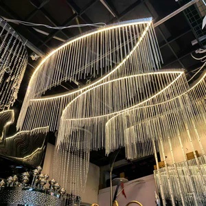 Luxury Wedding Ceiling Light Decorative Luminous Tassel Curtain Metal Hanging Chandelier for Wedding Party Hotel Backdrop Decor