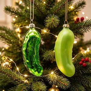 Simulation Pickle Glass Christmas Ornaments, Funny Traditional Pickle Xmas Tree Hanging Decorations