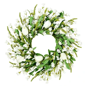 Lifelike All Season White Tulip Mini Wreath Farmhouse Style Eco-Friendly Elegant Entryway Decor Cabinet Shelf Christmas