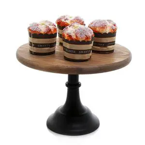 Wood Revolving Cake Decorating Stand Bamboo Cake Service Trays
