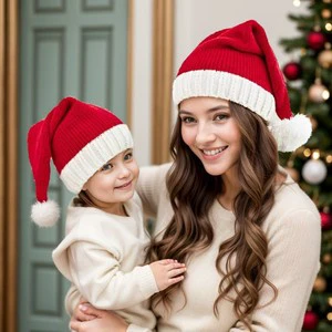 Unisex Winter Beanie Hats High Quality Family Set-Classic Red Christmas Santa Hat Xmas Decoration for Adults & Kids Beach Use