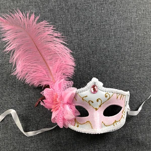 New Halloween Cosplay Girls' Princess Elsa Half Glitter Face Mask Pink Party Masks for Stage Props
