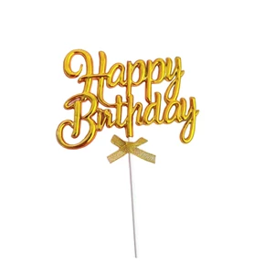 Wholesale Acrylic Gold Color Food Grade Birthday Cake Toppers for Dessert Ornaments and Cake Decorating Supplies