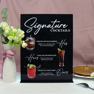 Thickness 3mm Black Hard Acrylic Wedding Bar Sign Wedding Bar Menu Signature Drinks with Acrylic Stand