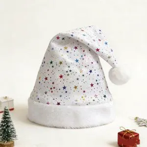 OEM Wholesale Xmas White Plush Adult Sequins Snowflake Embroidery Decorations Christmas Plush Santa Claus Hat With Gold Silver