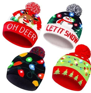Children's and Adult's Knitted Wool Hats Colorful Elasticity Luminous Christmas Hats Party Decoration Props