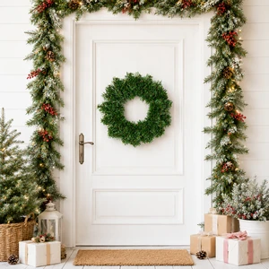 40 cm Green PVC Handmade Modern Green Artificial Wreath Christmas Wreath for Christmas Festival Home Ornaments