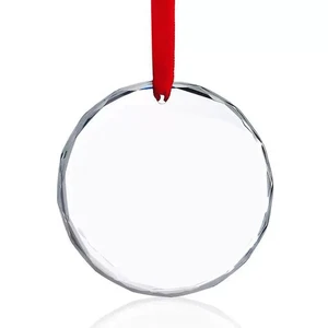 Small Bridge Factory Selling Blank Clear Circle Crystal Glass Laser Engraved Christmas Tree Ornament Custom Decoration Souvenir