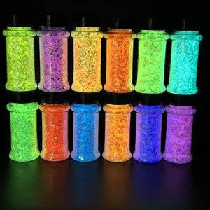 Luminous Glow in the Dark Chunky Glitter Powder 12 Colors Holographic Glitter Sequins for Nail Art Resin Crafts Festival Makeup