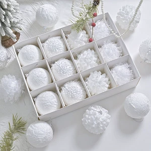 Exquisite High-end Snow-white Lace-trimmed Plastic Semi-handmade Christmas Ornament Balls12-piece Tree-hanging Gift Set