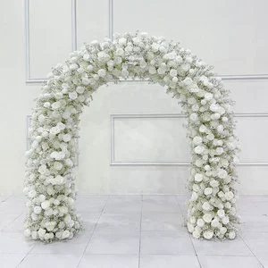 GNW Hot Sale Artificial Flower White Rose Baby Breath Arrangement Flower Arch for Wedding Decorations Backdrop Decoration