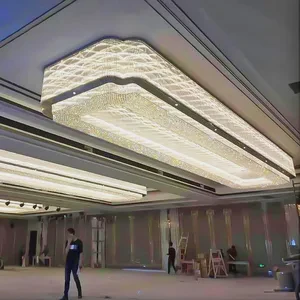 Aolier Large Square Ceiling Chandelier Luxury Modern K9 Crystal LED for Wedding Banquets Luxury Villa Hotel Lobby Long Design