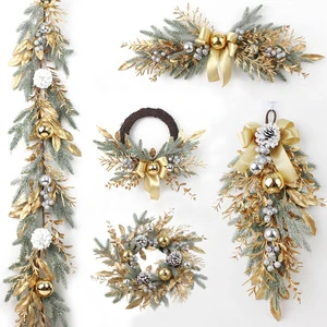 45cm Luxury Eco-Friendly Gold Christmas Door Wreath Natural Rattan PE Modern Style Indoor Garland Decor for Dazzling Holiday
