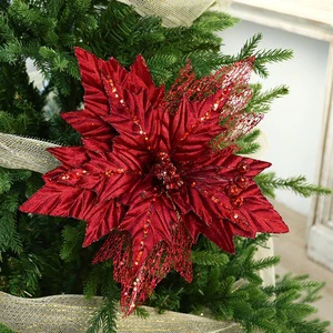 Hot Sale Christmas Artificial Flower Decorative Flowers Christmas Tree Flower Decorations Supplies For Xmas Ornament