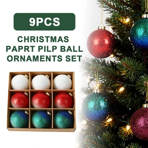 New Design Eco Friendly Handmade Paper Pulp Material Customized Color 100mm Christmas Tree Decorations Baubles Balls Gift Pack
