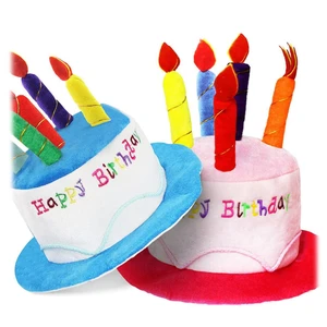 Popular Foldable Hot Selling Christmas Tree Shape Happy Birthday Hats with Candles Plush Happy Birthday Cake Hat