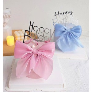 Mesh Bow Plug-In Fabric Baking Decoration Birthday Cake Card for New Year and Thanksgiving Cake Decorations Supplies