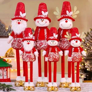 2026 Christmas Decorations Red Retractable Plush Toy Santa Claus Snowman Reindeer Long-Legged Doll