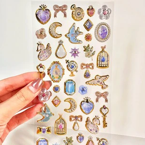 Hot Selling 3D Embossed Acrylic Stickers Waterproof Sparkling Diamond Decals With Pearl Foil Custom Promotional Gifts Sticker
