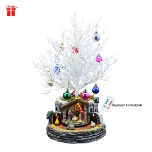 Bluetooth Control Handmade Eco-Friendly White Xmas Tree Led Light 12pcs Xmas Balls Decorations Moving Resin Nativity Sets