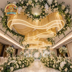 New Arrival Elegant Modern Wedding Decoration Set S-Shape Net Cloth Drape Catering Decorations LED Strips Ceiling Light AC Power