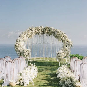 Round Metal Arch Clear Beads Wedding Backdrop Stand With Bead Event Arch Flower Decor Wedding Party Decoration