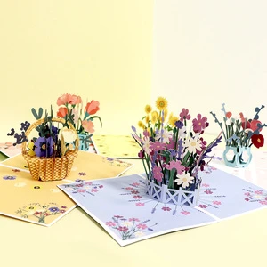 Personalize Custom 3D Pop Flower Shape Thank You Greeting Cards Gold Envelope Bulk Printing Paper 7x5inch Handmade Mother's Day