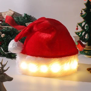 Qiaochi Cross-Border New Christmas Decorations Plush Glowing LED Santa Hat European American Style Universal Model Christmas