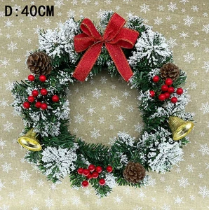 Red Berry Flower Wreath with Pine Cone and Bell PVC Christmas Wreath with Snow for Fireplace Easter Decorations