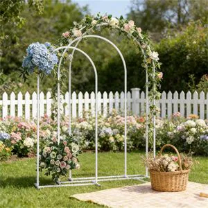 White Decorative Wedding Arch with Arched Frame and Metal Bracket Pack of 3 Pieces