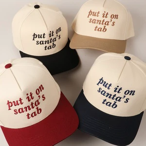 New Put It on Santa's Tab Color-matching 100% Cotton 5-Panel Baseball Cap Christmas Travel Sunscreen Casual Fashion Sports Hat