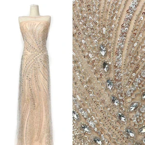 Best Quality Cheaper Glitter Tulle Beaded Lace Dress Sequin Fabric Bridal Wedding Beaded Lace Fabric for Party Dress