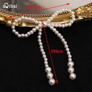 Qibai Valentine's Day Cake Decoration Handmade Pearl Bow Couple Accessories Wholesale for Party Wedding