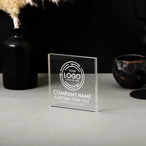 Custom Acrylic Block Sign for Office Decor Trade Show Personalized Business Company Logo Desk Display QR Code Acrylic Block Sign