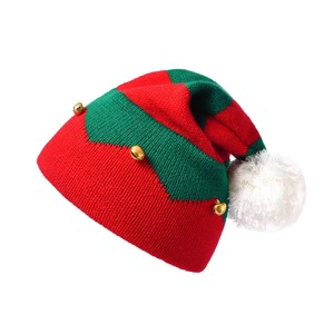 Christmas Elf Knitted Hats Women Men Warm Xmas Party Beanie With Bells Red Green Holiday New Year Present for Family