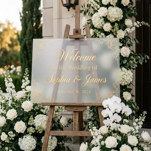 Customized Luxury Premium Waterproof Vinyl Die-cut Gold White Arabic French Muslim Wedding Engagement Party Welcome Board Decals