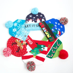 BSCI Manufacturer Custom Winter Warm Acrylic Skull Caps Jacquard Knit Beanie Tuques Christmas Hats with Led Lights Santa Hat