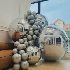 Giant Silver Inflatable Mirror Ball Reusable Shiny Disco Sphere for Wedding Party Decor Reflective Balloon Balls 1ft-8ft