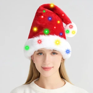 Modern Art Cloth Material LED Light Plush Slouchy Fit Adult Children's Christmas Hat for Party Dress-Up Cross-Border Decorations