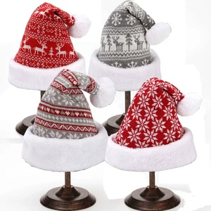 Wholesale High Quality Flannel Christmas Hats Warm Winter Beanie Knitted Hats Merry Xmas Warm Caps for Christmas Decorations