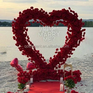 EG-FR61 Wedding Event Heart Shape Rose Arch Backdrop Silk Artificial Flower Eco-Friendly Red Creammy White Hot Blush Pink
